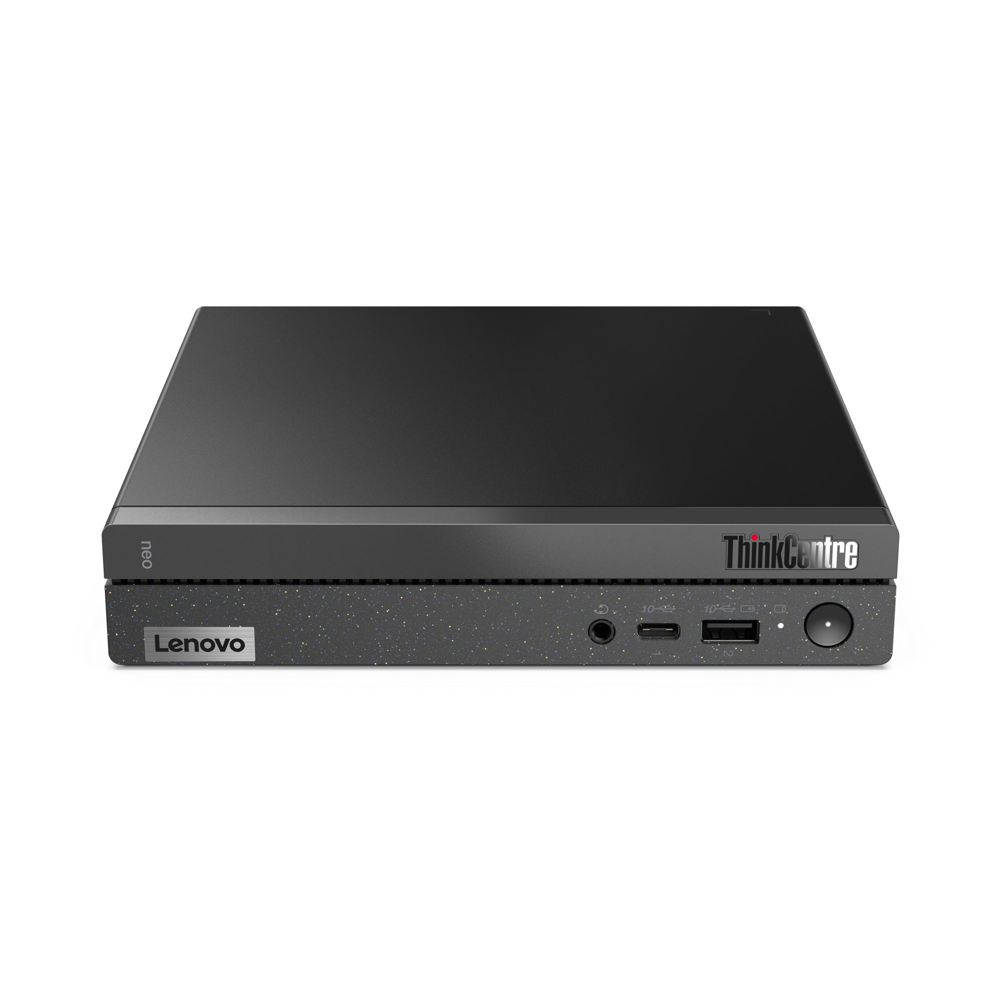 Vista frontale del Lenovo Ts Neo50Q mini PC con logo ThinkCentre, porte USB e jack audio. Elegante e pratico per ogni spazio. Vista frontale del Lenovo Ts Neo50Q mini PC con logo ThinkCentre, porte USB e jack audio. Elegante e pratico per ogni spazio.